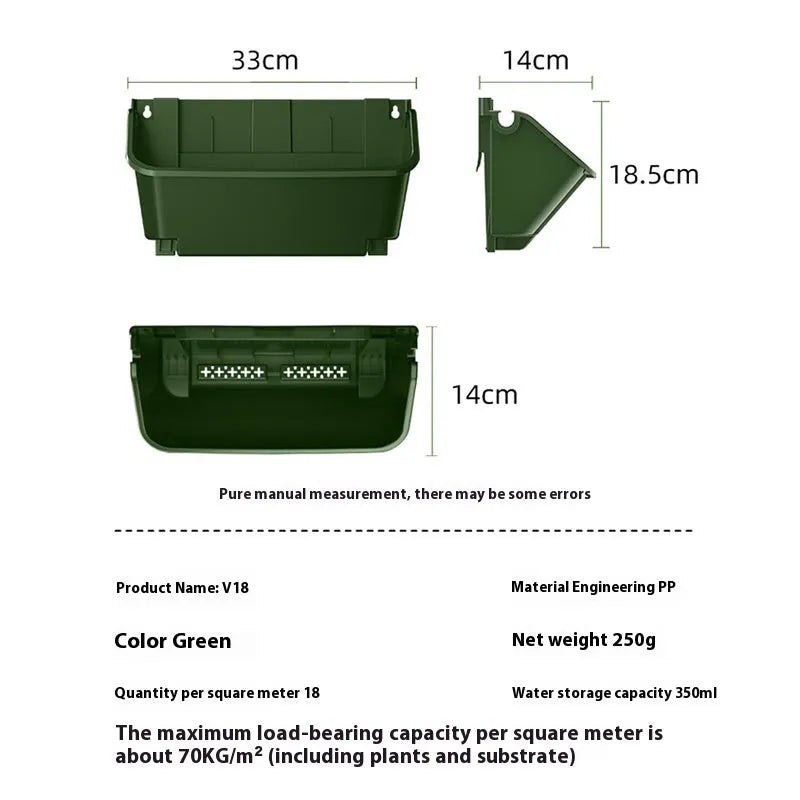 V18 Army Green resin stereo wall-mounted planting box with hanging pot design
