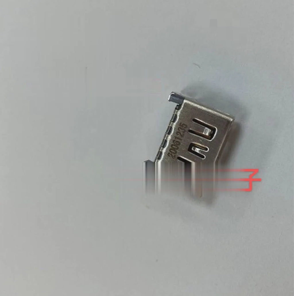 Silver metal HDMI host interface socket connector with mounting holes.