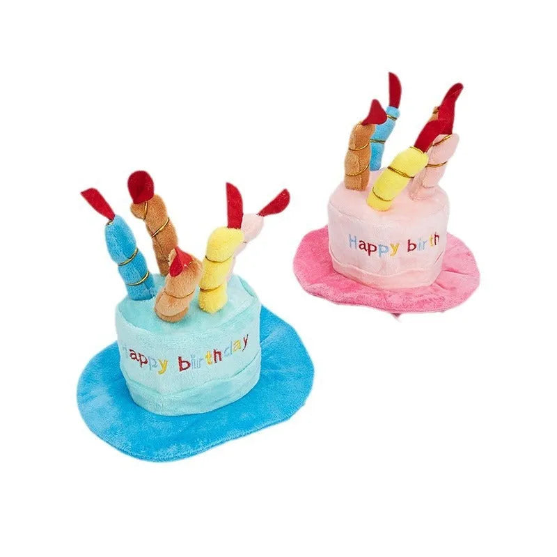 Blue and pink dog birthday hats for canine birthday party celebrations