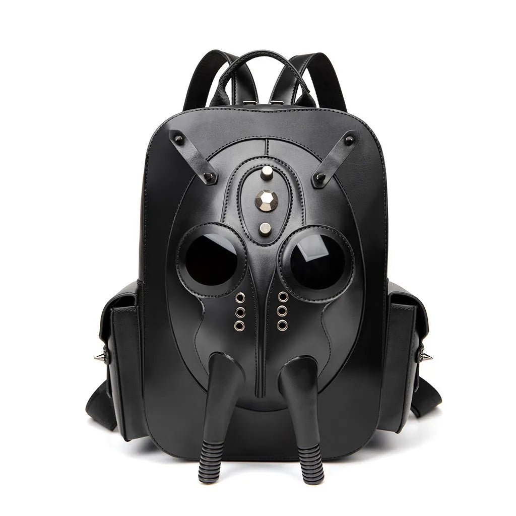 Black gothic skull head studded men's backpack with PU waterproof construction