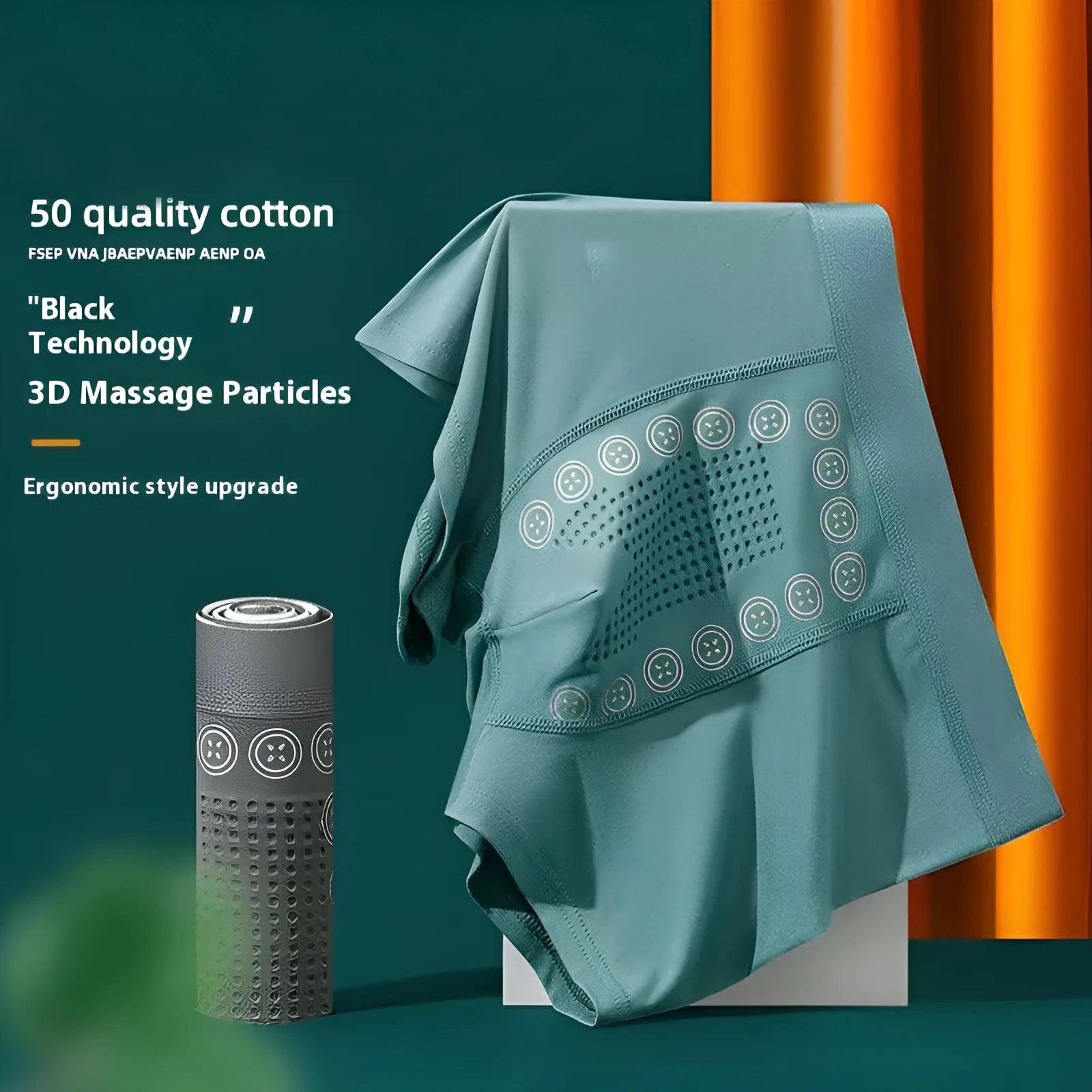 Men's solid colour mid-waist underwear made from milk silk fabric with integrated massage particles.