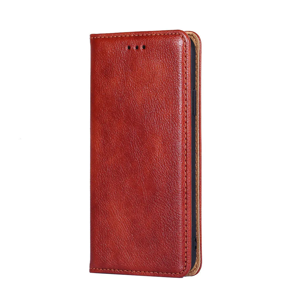 Pure color magnetic leather flip case for Samsung Galaxy with card slot and adjustable stand, classic black