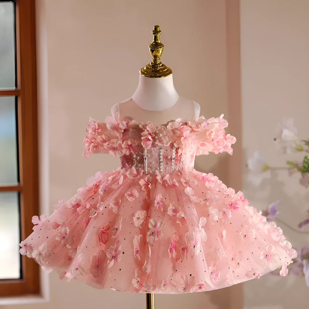 Girls' pink polyester pettiskirt with layered tutu design for princess party wear