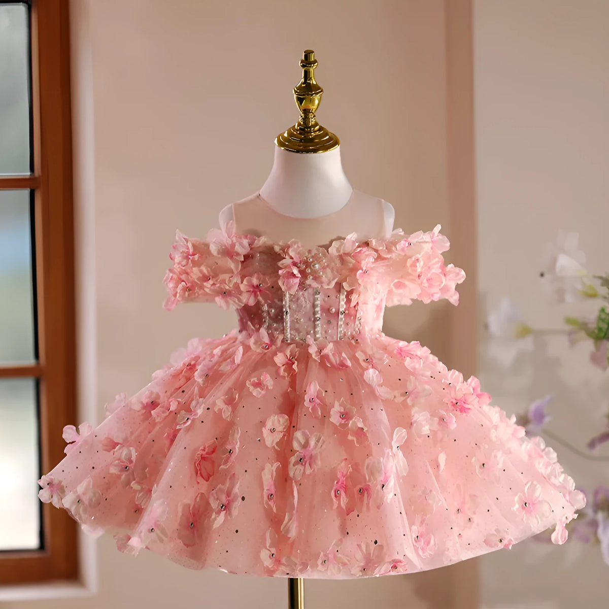 Girls' pink polyester pettiskirt with layered tutu design for princess party wear
