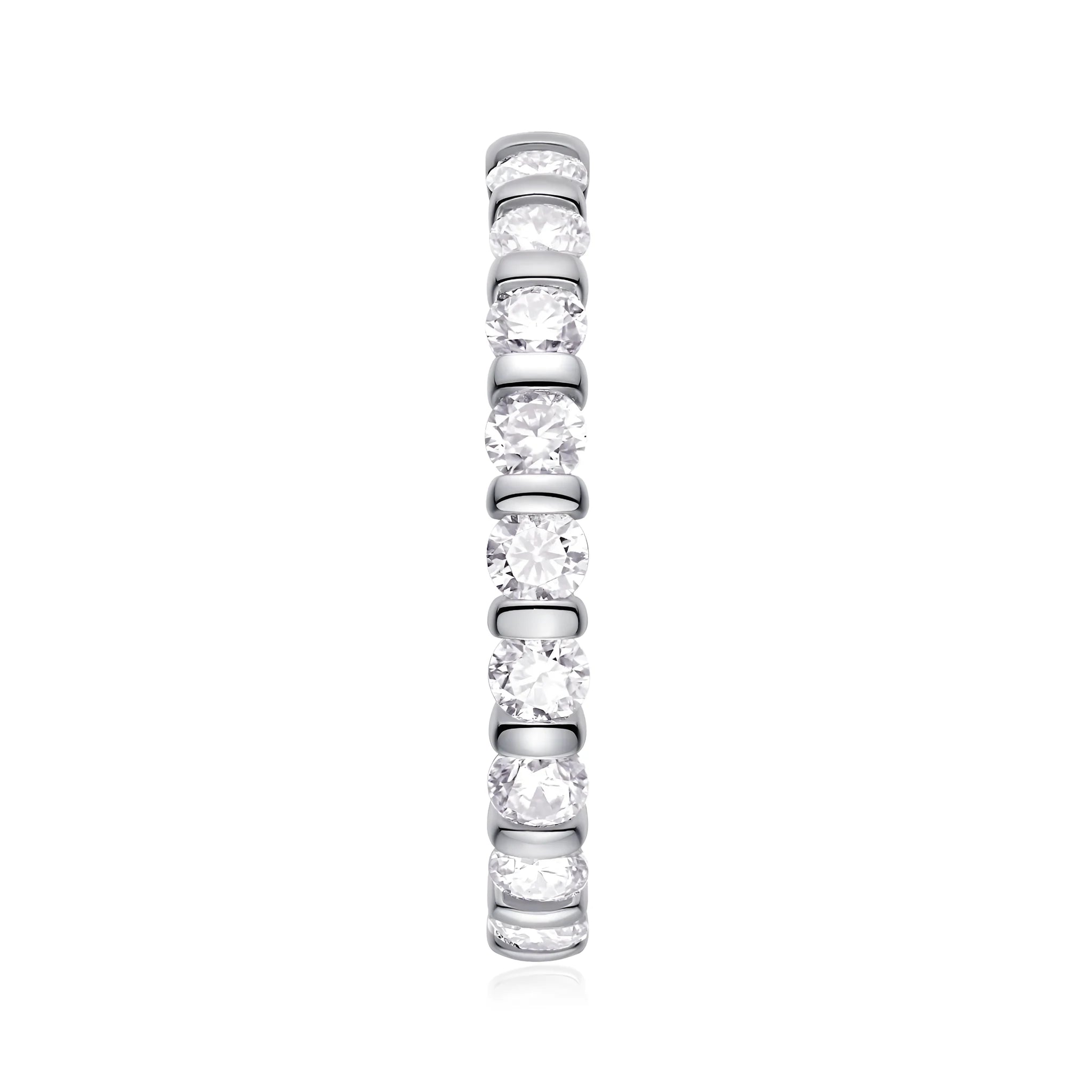 Starlight Love moissanite wedding ring set in platinum finish on white background with gift box and GRA certificate