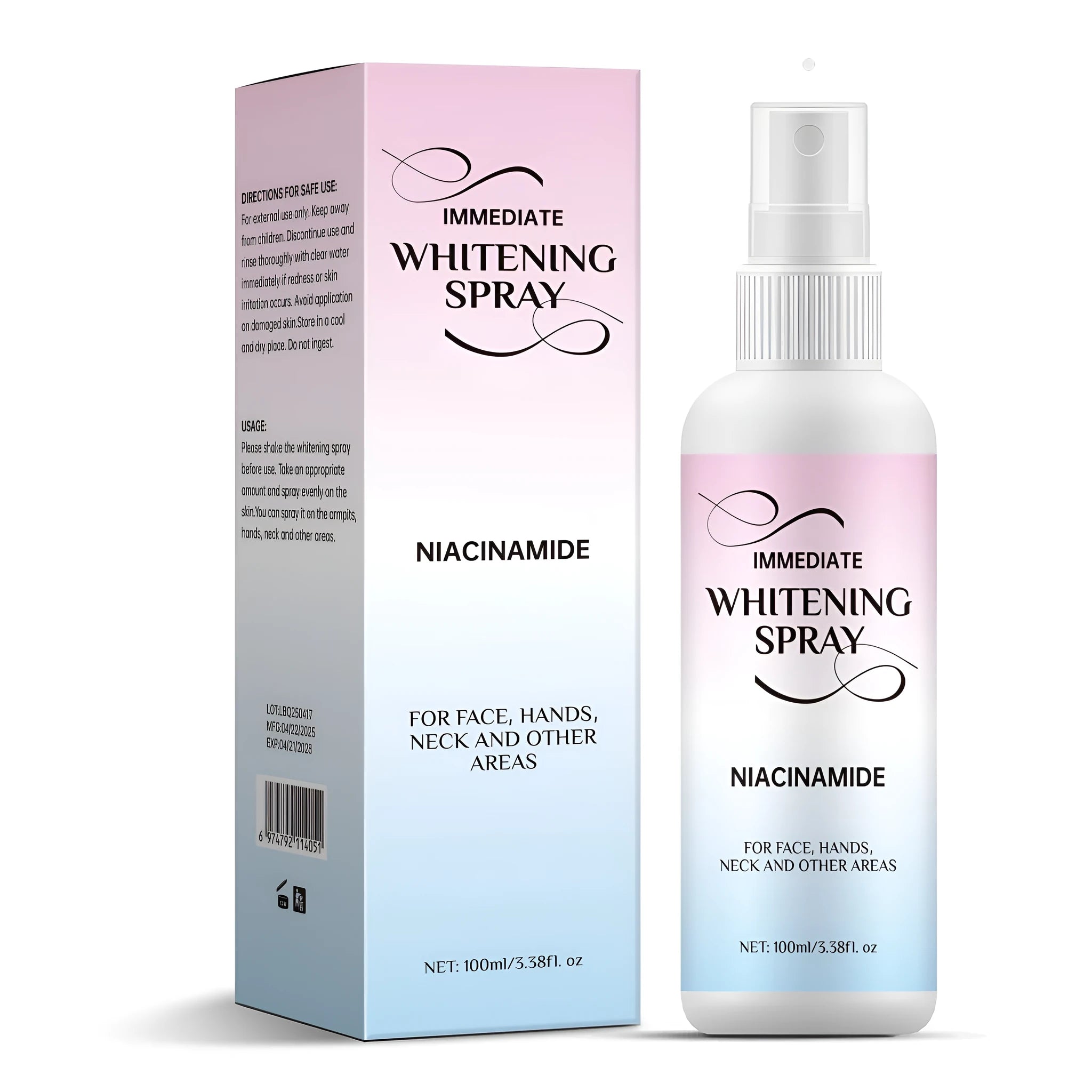 100ml whitening spray bottle with sweat-proof formula for brightening skin colour