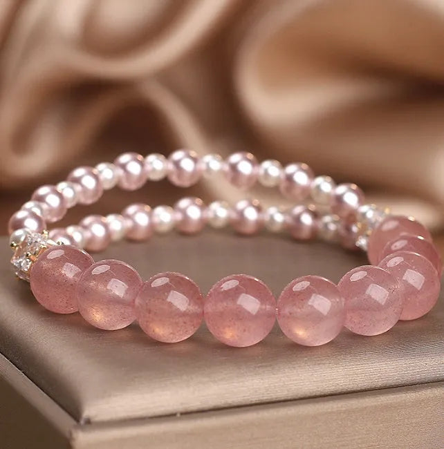Natural strawberry quartz crystal bracelet in pink colour women's fashion accessory original design