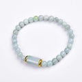 Natural Myanmar jade round ice stone bracelet in emerald green with geometric ethnic style design