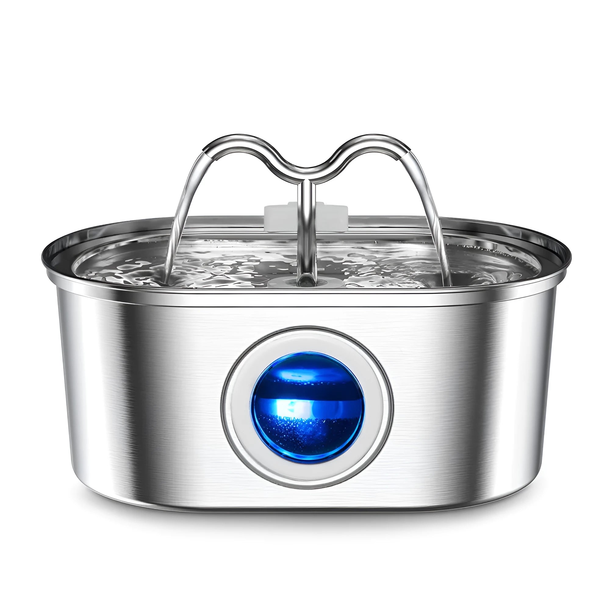 Stainless steel automatic water dispenser for cats and dogs with pump and filter.