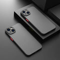 Frosted hard black iPhone case showing fine hole pattern and full camera lens cutout.