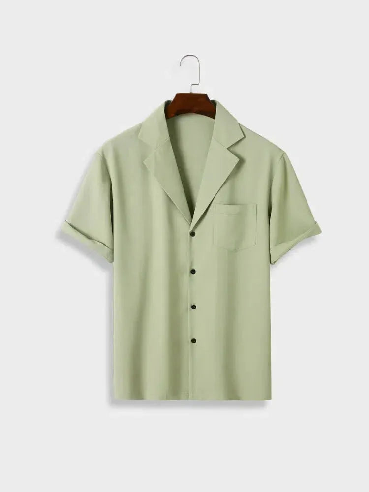 Men's short-sleeved striped lapel printed shirt in picture colour, loose cardigan style, 120g four-side elastic polyester fabric