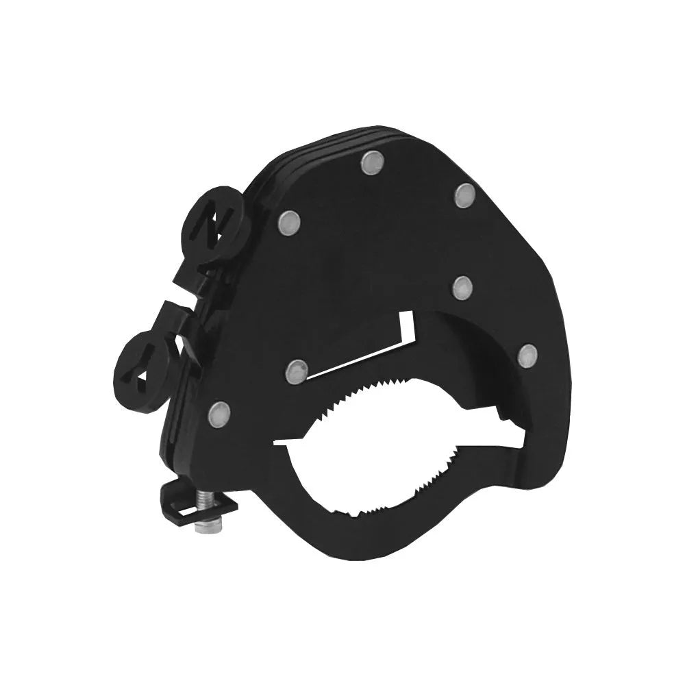 Stainless steel universal motorcycle throttle lock for cruise control, shown with bottom and top mounting format options.