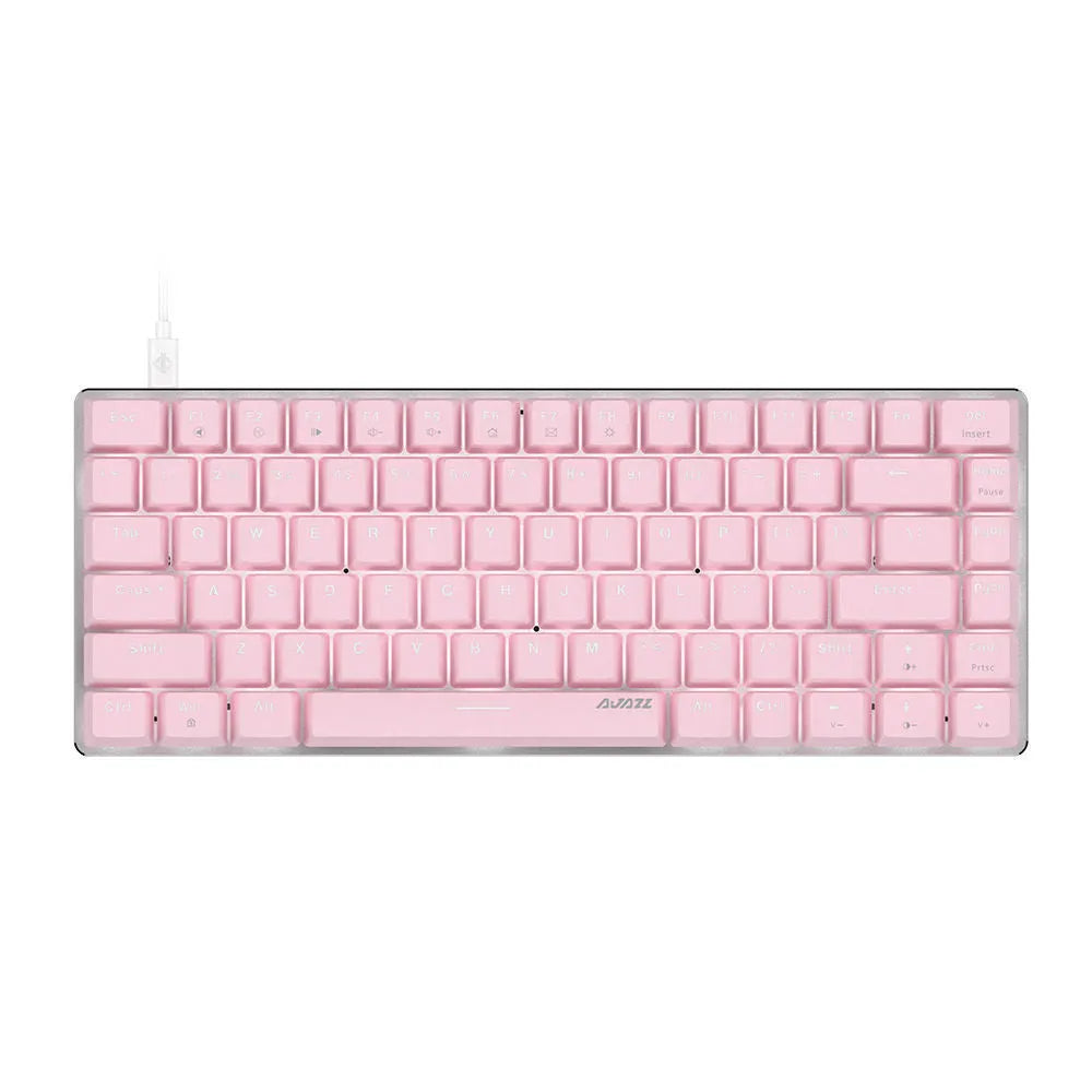 Pink-themed 82-key mechanical keyboard with white backlight on a metal chassis