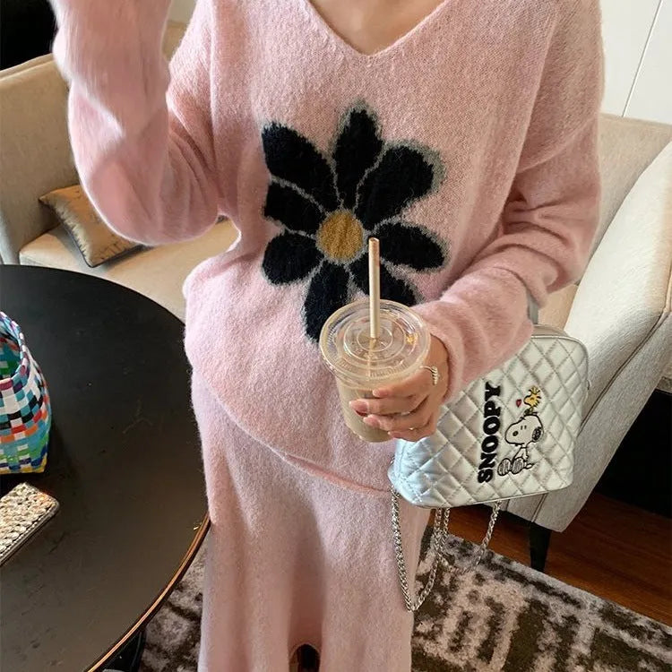 Women's anti-aging sweater suit skirt 2-piece set long sleeve mini skirt printing and dyeing process