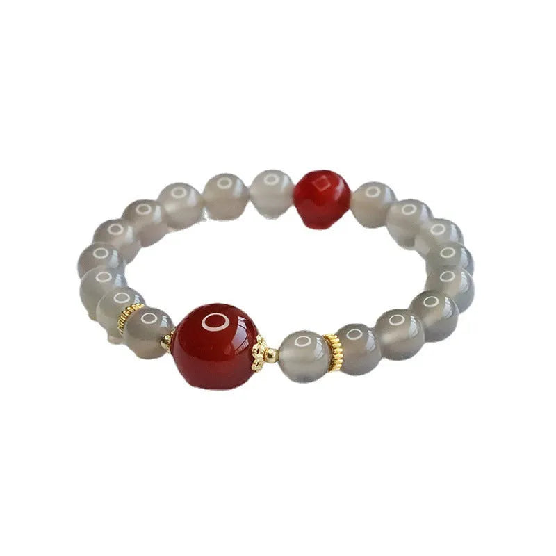 Smoky purple chalcedony and red agate bracelet with 8mm geometry beads.
