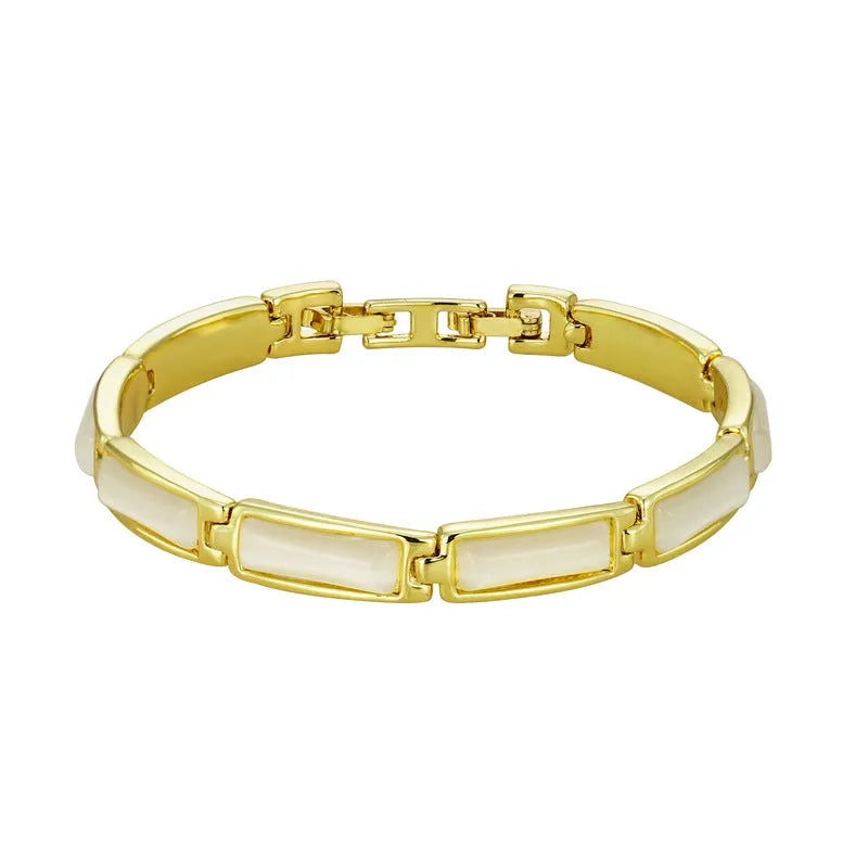 Geometric rose gold alloy bracelet with gemstone inlay for women, quadrilateral shape
