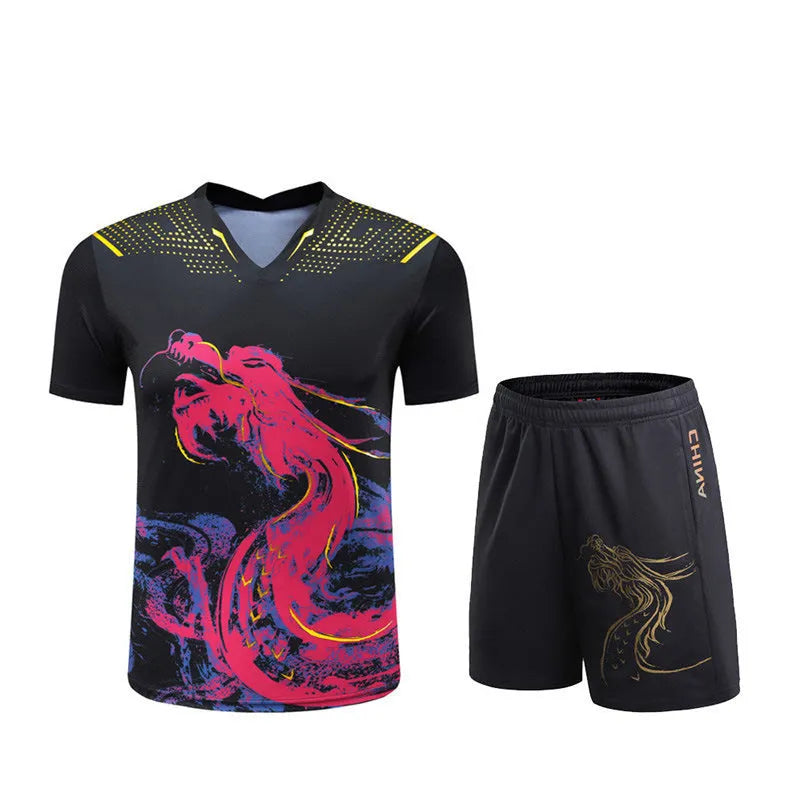 Aolong quick-dry badminton suit in dots pattern for men women children short sleeve S to 4XL sizes