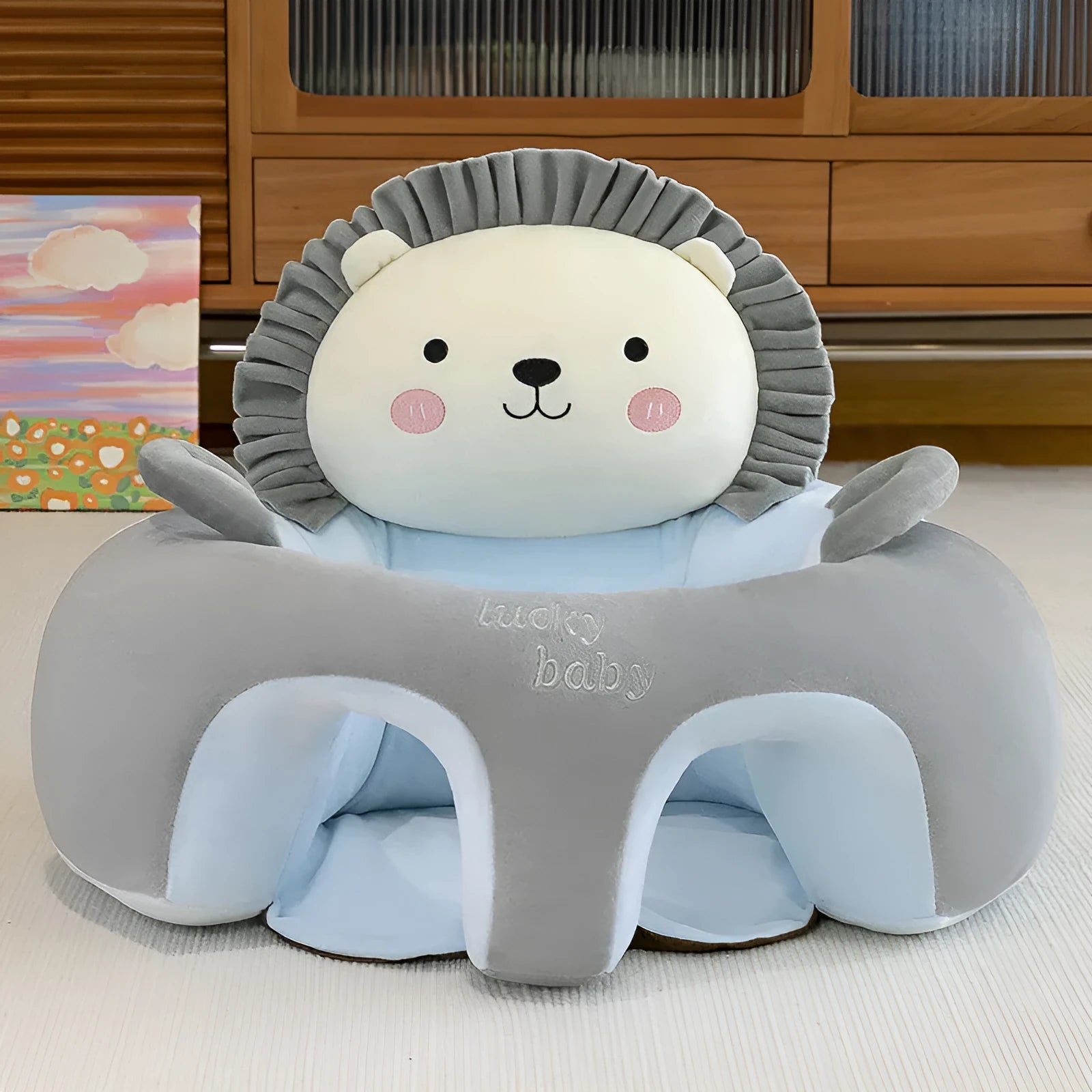 Baby sofa drop-resistant infant dining chair 50cm height plus-sized thickened, cute Blue Lion design