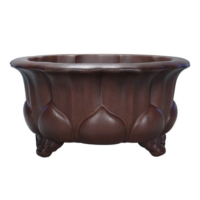 Purple red mud antique succulent flowerpot with petal basin design, measuring 37cm wide.