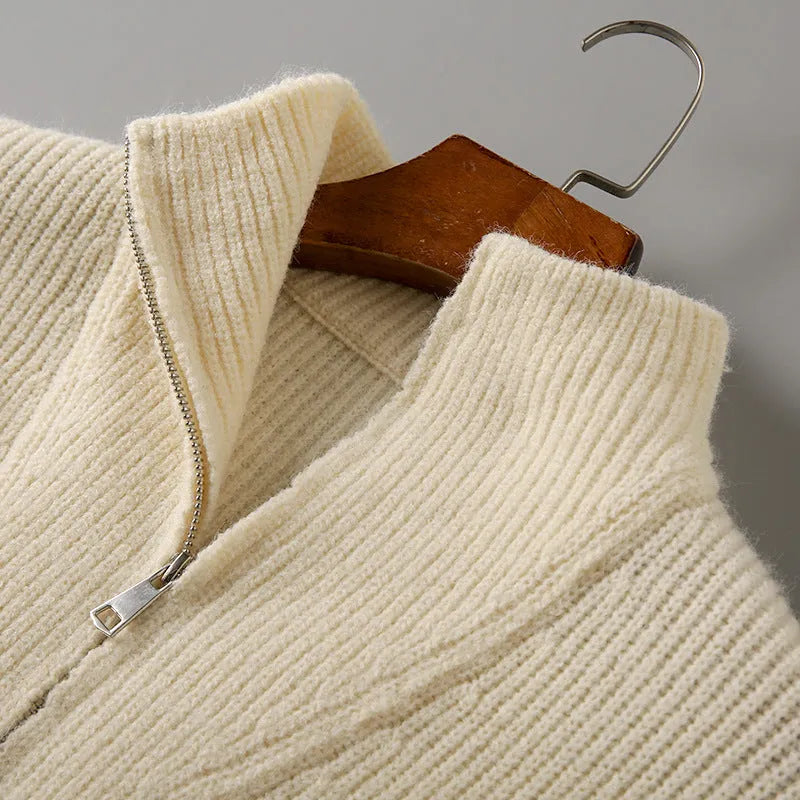 Men's cotton half-zip sweater in beige, plus size bat wing knitwear