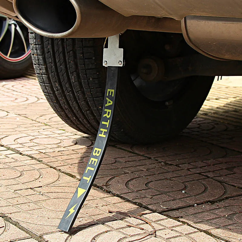 Black rubber and copper car electrostatic grounding chain, 370 mm long, for static discharge.