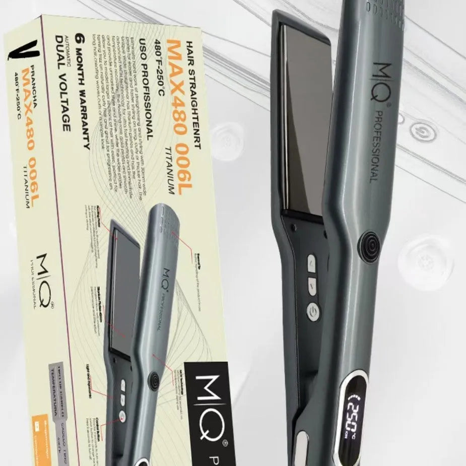Negative ion hair straightener with tourmaline ceramic plates, 10 temperature settings, available in large or small size