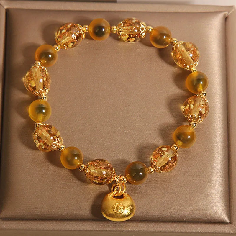 Natural yellow sugar heart agate crystal bracelet with luminous coloured glaze, women's Japanese Korean style, yellow colour