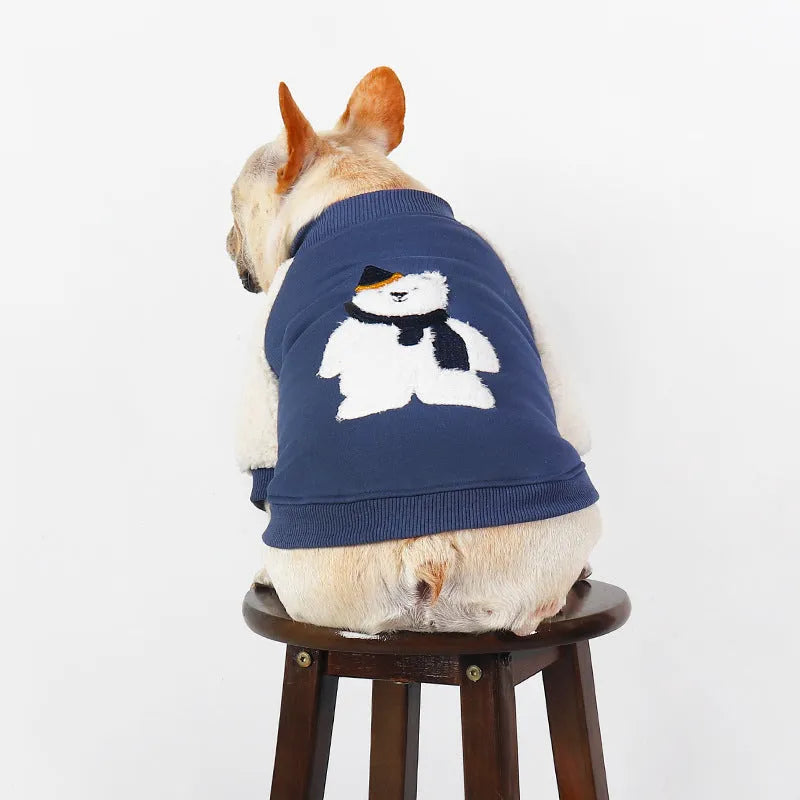 Dark blue fleece-lined winter dog coat for cold weather in cotton material