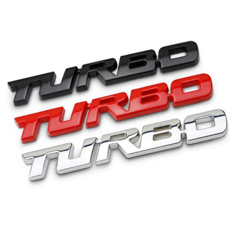 Metal side car turbo emblem badge in silver electroplate finish, 13x2 cm