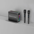 V60 outdoor Bluetooth karaoke speaker with dual microphones in black, 100W waterproof lithium battery portable PA system