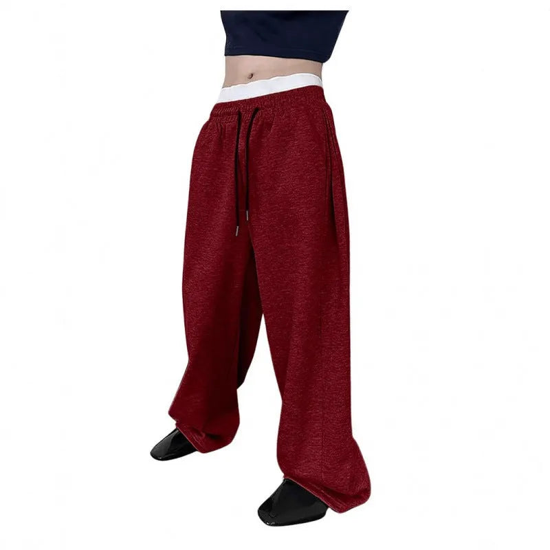 Men's high-waist drawstring corduroy sweatpants in straight loose cut, available in multiple solid colours, sizes S to XXXL
