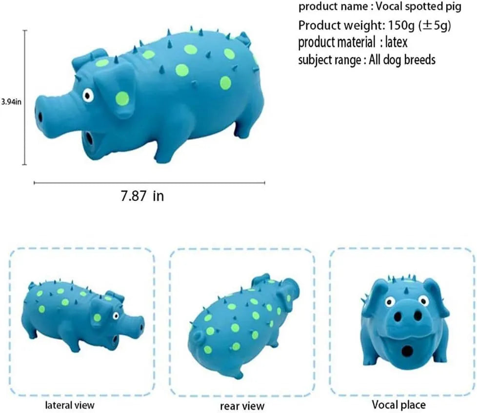 Pig shaped latex dog chew toy in various colours with squeaker for aggressive chewers