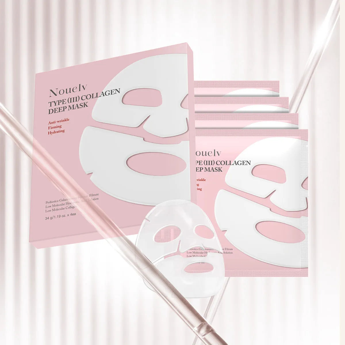 Box of four collagen layered patch masks for facial moisturising and rejuvenation.