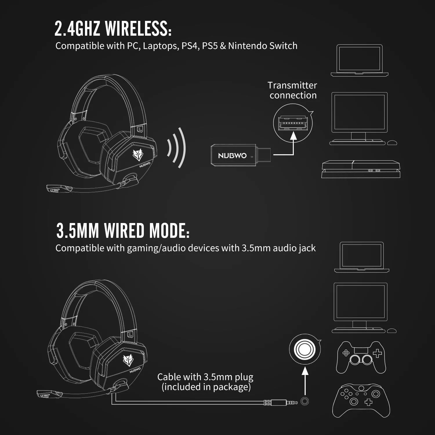 Black and orange wireless gaming headset with large ear cups and a built-in microphone.