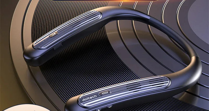 Wearable hanging neck wireless surround Bluetooth speaker in Noble Black with stereo drivers and USB charging port