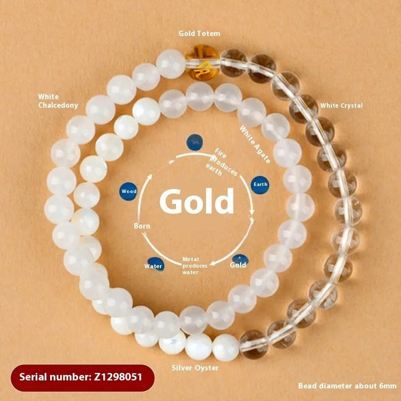 Double ring crystal bracelet with duobao beads in Five Elements colours, Chinese national style geometric design