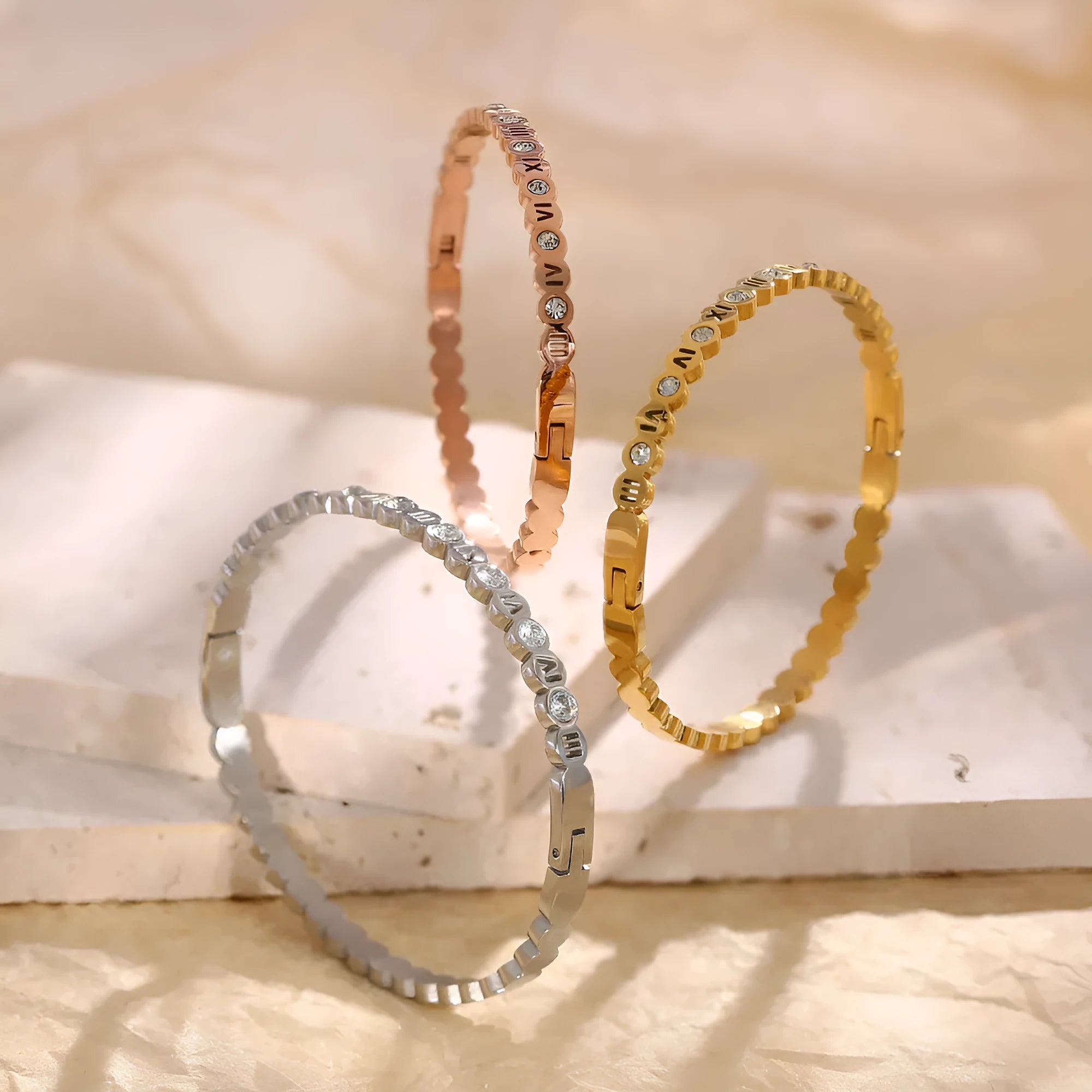 Titanium steel Korean style bracelet with numbers design in gold, rose gold or steel colour finish