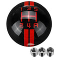 Universal black acrylic 5-speed car gear knob with red numbering and fitting screws