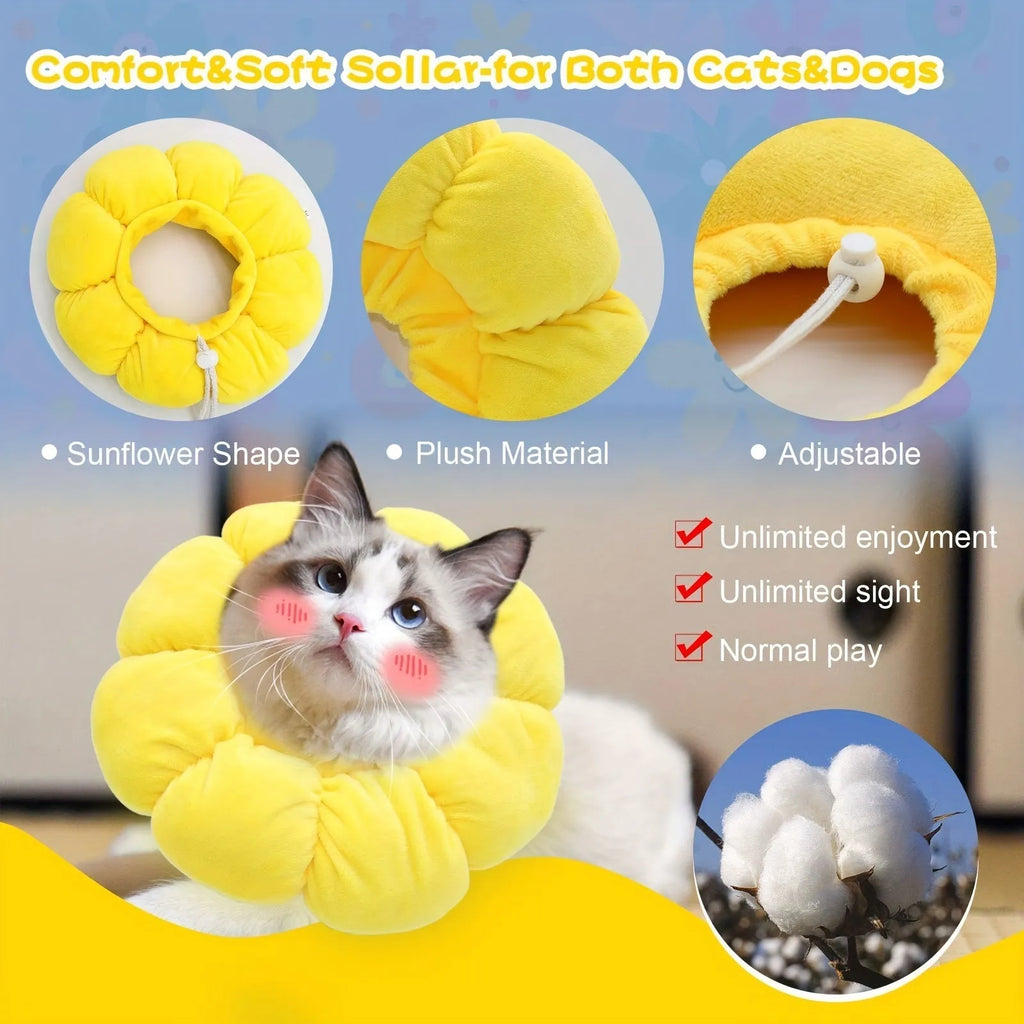 Cute sunflower shaped pet recovery collar for cats and small dogs, soft cotton, adjustable size