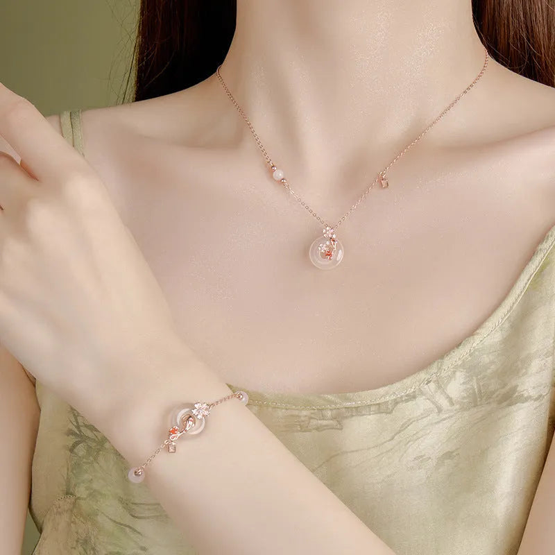 S925 sterling silver bracelet for women with white chalcedony crystals and electroplated koi colour finish