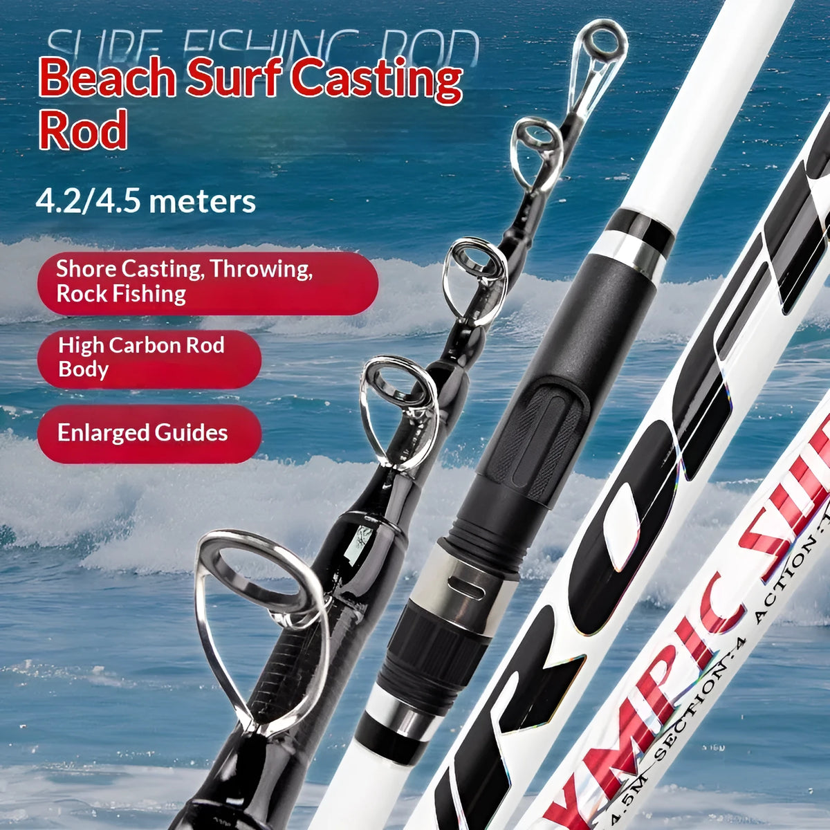 Telescopic high carbon sea fishing rod in 4.2m and 4.5m lengths for coastal angling
