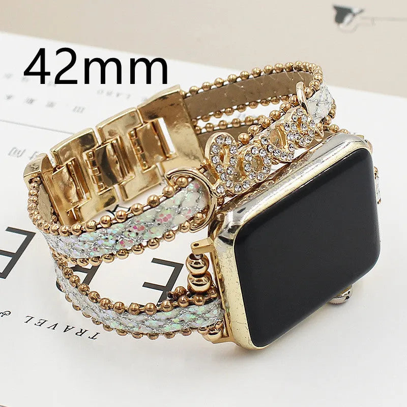 Smart Letters imitation leather watch strap for Apple Watch 38mm and 42mm in colour white