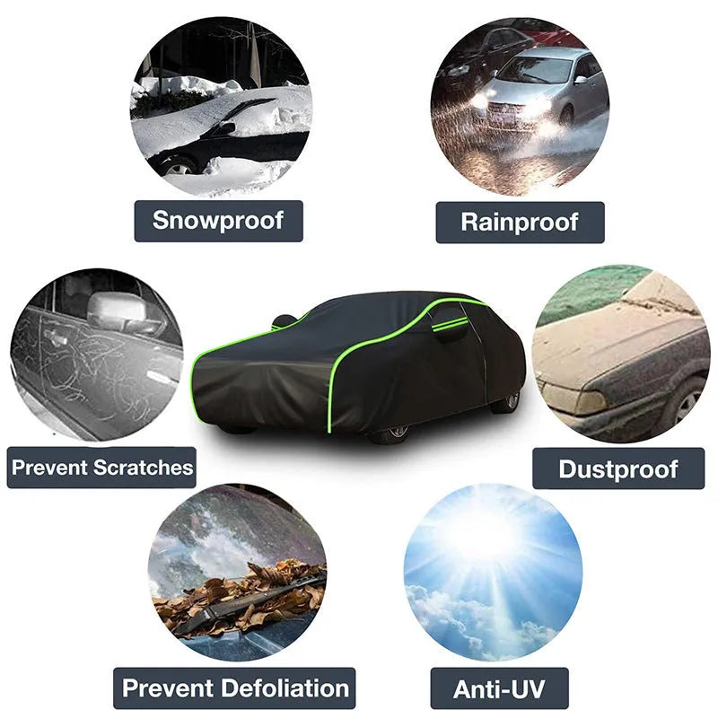 Black portable waterproof sunscreen car cover made from Oxford cloth for general vehicle models