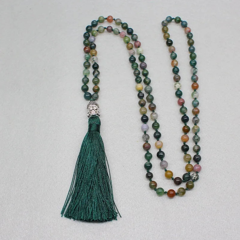 India agate 108-bead blessing necklace with 6mm geometric beads