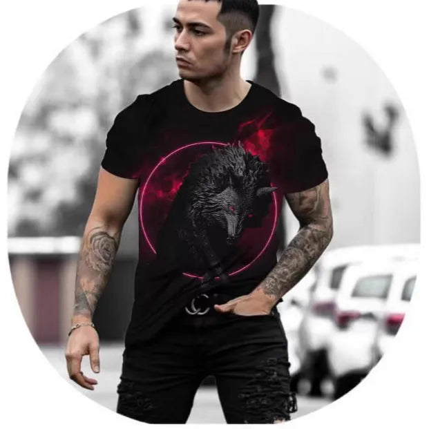 Retro 3D animal print men's short-sleeved t-shirt in thin bird eye cloth fabric