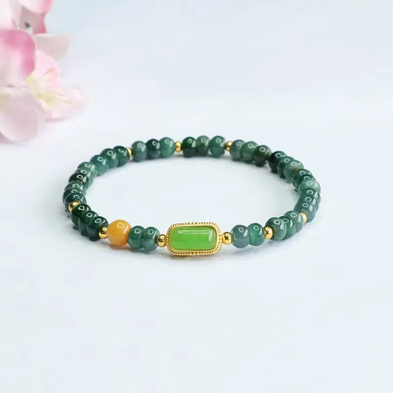 Natural stone blue water jade and jasper bracelet with electroplated abacus design for women