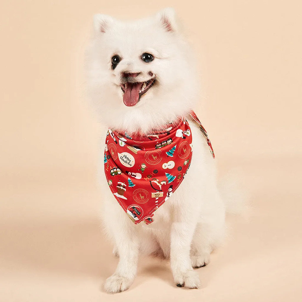 Pet double-sided milk silk triangle scarf with printed patterns, available in S and M sizes