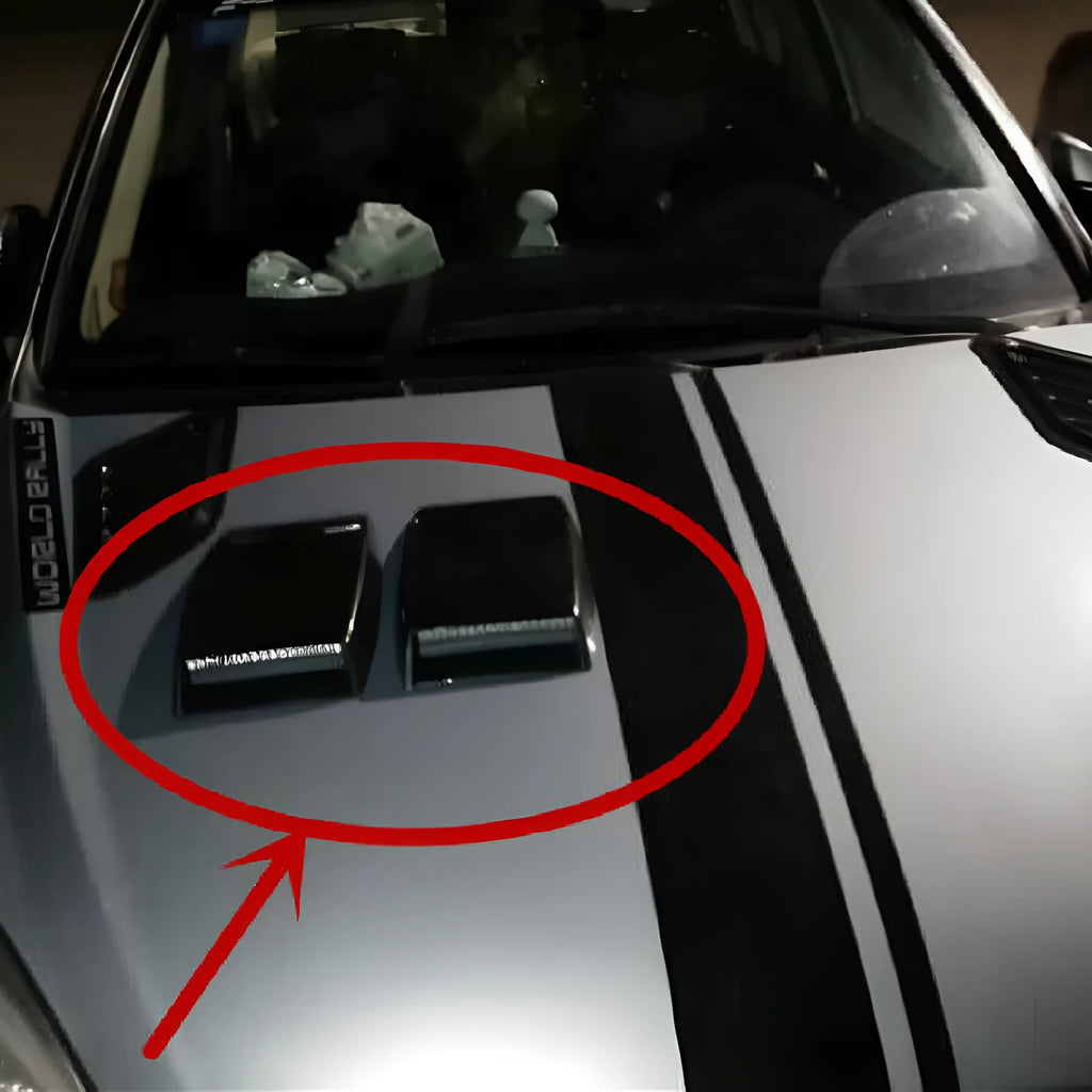 Black, silver, and white ABS plastic car decoration simulation air vent with dimensions shown.