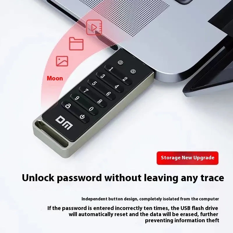 64GB encrypted USB flash drive with metal shell and digital button for fingerprint and password security