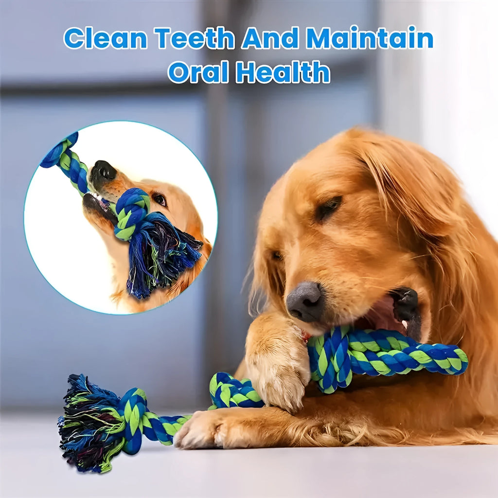 Cotton rope knot dog toy for large breeds, 77cm, flower rope four sections and green rope five sections.